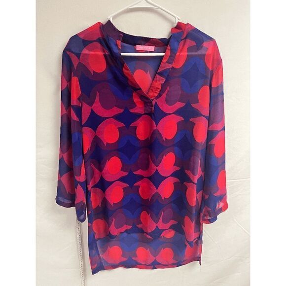 Isaac Mizrahi New York Womens Tunic Long Sleeve Sheer Blouse Multicolored Medium - Picture 1 of 6
